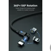 Kép 6/11 - Telefon töltő kábel mágneses 540 fokban elforgatható USB-C, USB-micro vagy IPphone csatlakozóval (lila)