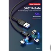 Kép 8/11 - Telefon töltő kábel mágneses 540 fokban elforgatható USB-C, USB-micro vagy IPphone csatlakozóval (lila)