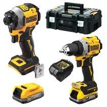 DeWalt 18V POWERSTACK KIT, DCD709 fúrócsavarozó, DCF809 ütvecsavarozó, 2xPOWERSTACK 1,7 Ah, töltővel kofferben DCK2050E2T-QW