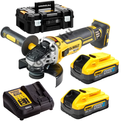 DeWalt 18V XR sarokcsiszoló 2 × POWERSTACK 5,0 Ah akkumulátor, TSTAK-ban DCG405H2T-QW