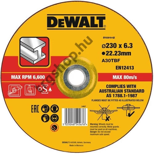 DeWalt köszörő korong fémhez 230x6mm DT43919-QZ