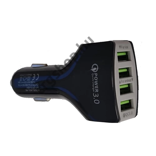 Telefon töltő szivargyújtóba 4db USB B aljzattal (fekete)