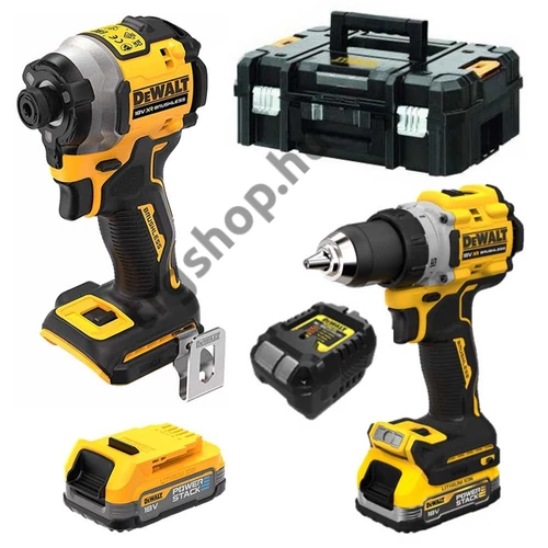 DeWalt 18V POWERSTACK KIT, DCD709 fúrócsavarozó, DCF809 ütvecsavarozó, 2xPOWERSTACK 1,7 Ah, töltővel kofferben DCK2050E2T-QW
