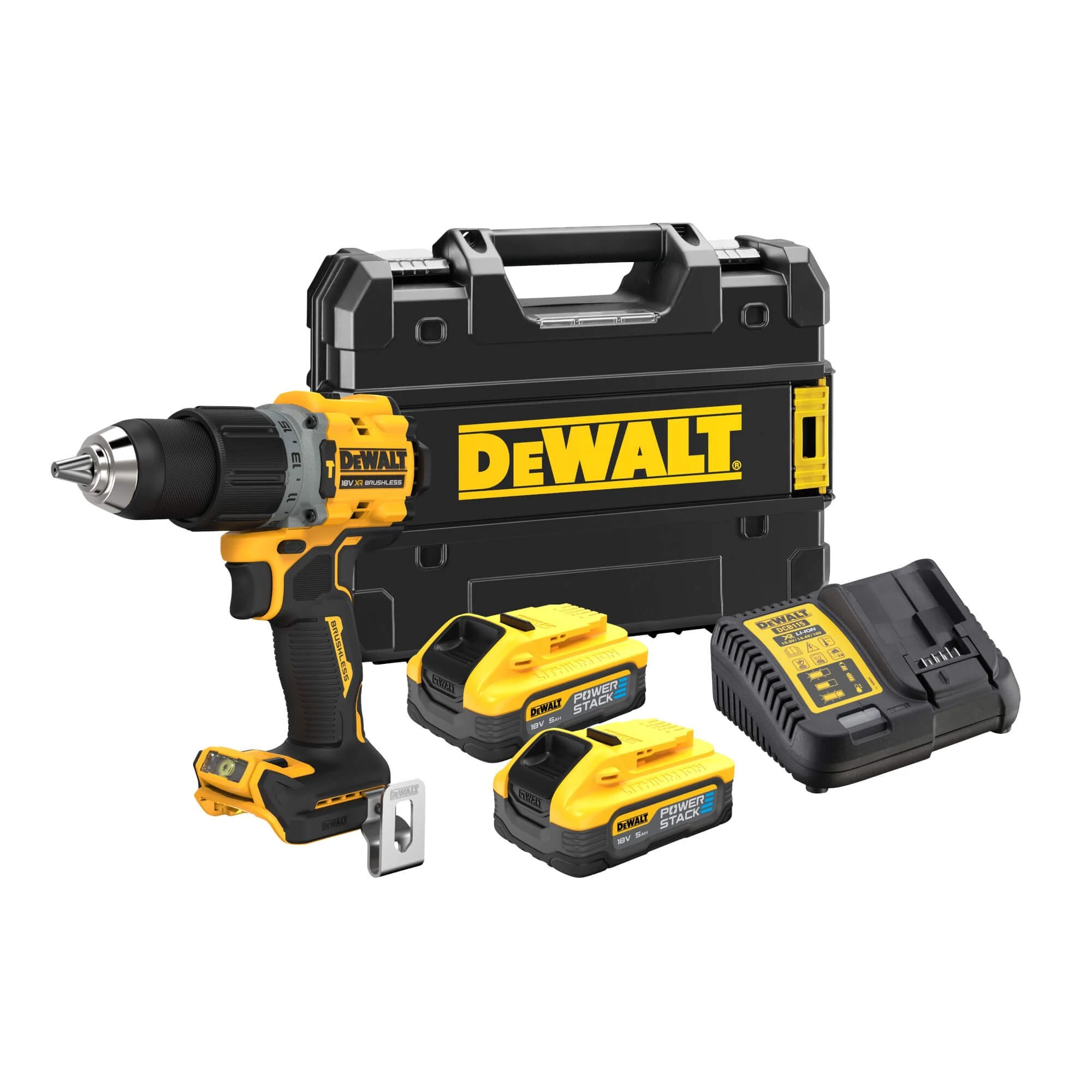 DeWalt 18 V XR fúrócsavarozó, 2 × POWERSTACK 1,7 Ah akkumulátorral, TSTAK DCD805H2T-QW