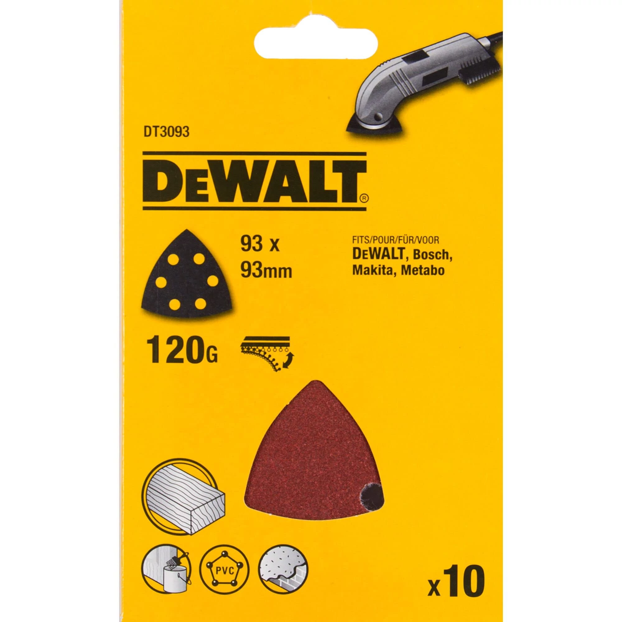 DeWalt háromszögletű csiszoló lap multigéphez 93 x 93 mm K120 10db/csomag DT3093-QZ