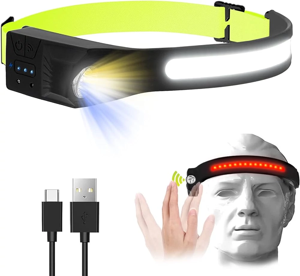 Fejlámpa újratölthető LED 270 széles fénysugár vízálló  Smart Sensor fényszóró kempingezéshez, horgászathoz