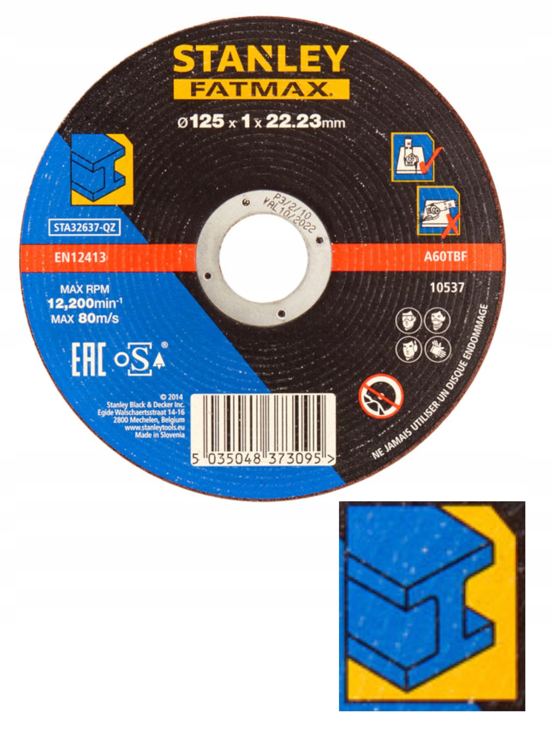 Stanley FatMax fémvágó tárcsa 125 x 1,0 x 22mm