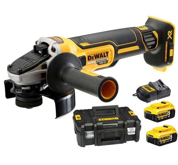 DeWalt 18V XR 125mm kefe nélküli sarokcsiszoló készletben DCG405P2-QW