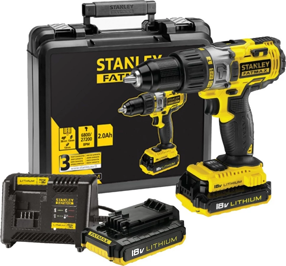 STANLEY FATMAX 18 V 2 Ah Li-Ion 2 sebességes Akkumulátoros ütvefúró/csavarozó 2 akkumulátorral FMC625D2-QW